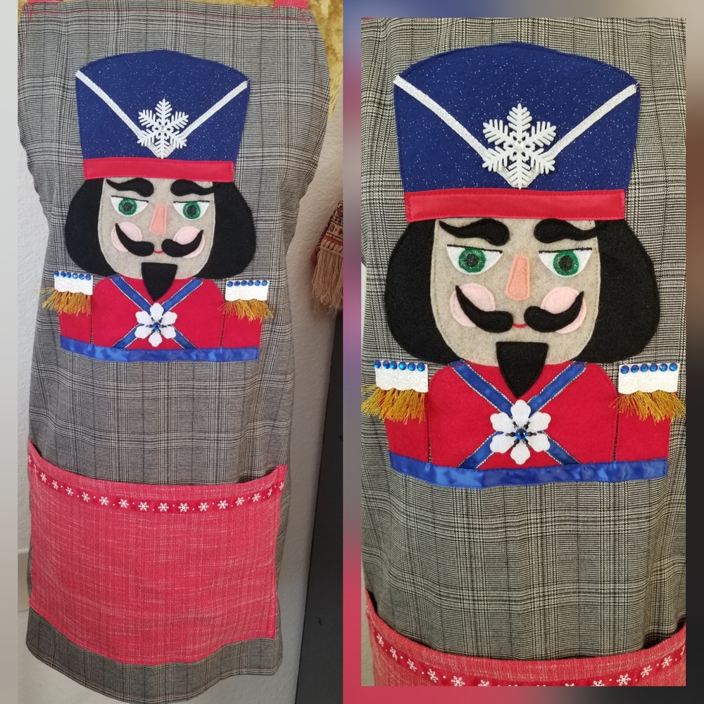 Nutcracker Themed Apron with Plaid and Red Accents